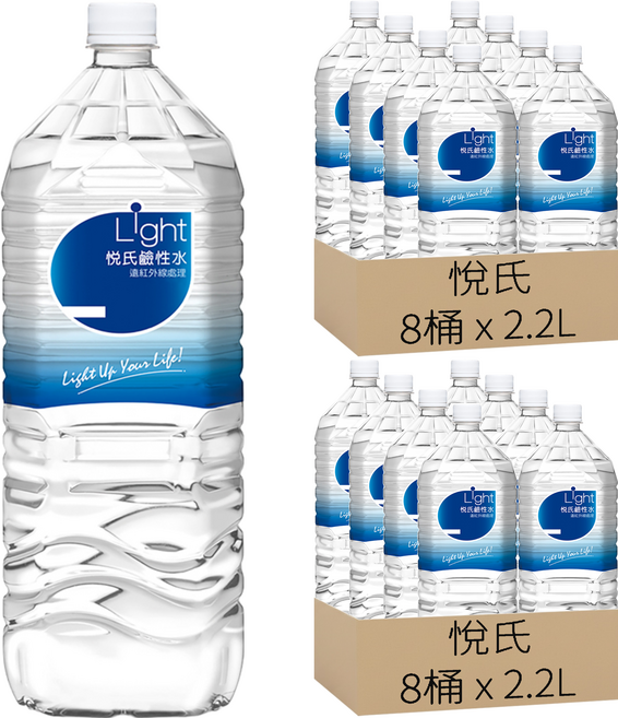 悅氏 Light 鹼性水, 2.2L, 16桶