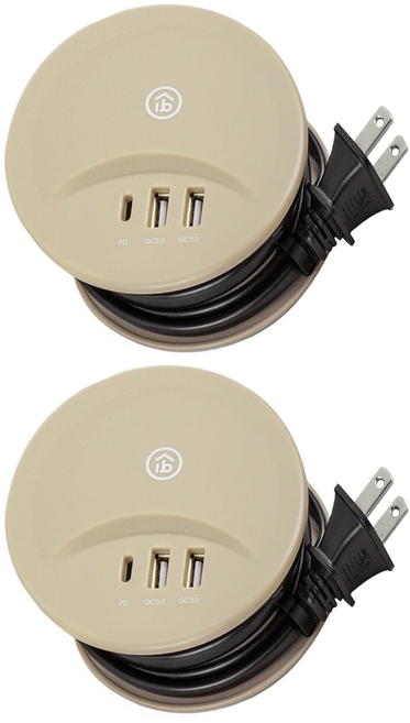 aibo PD+QC3.0 智慧雙快充收納延長線 3孔輸出 支援3台設備同時充電, 1m, 奶茶棕, 2個