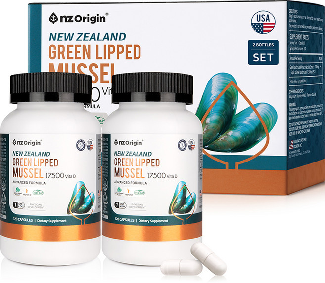 엔젯오리진 뉴질랜드 초록입홍합 17500 비타민D, 120정, 2개