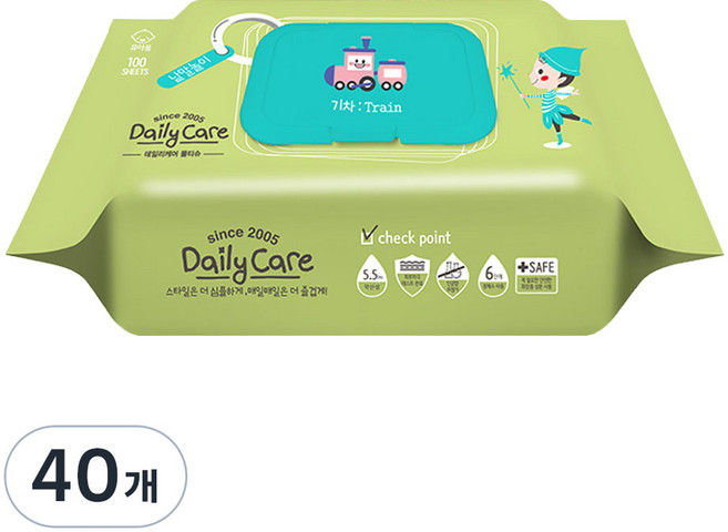 데일리케어 낱말놀이 아기물티슈 캡형, 40g, 100매, 40개