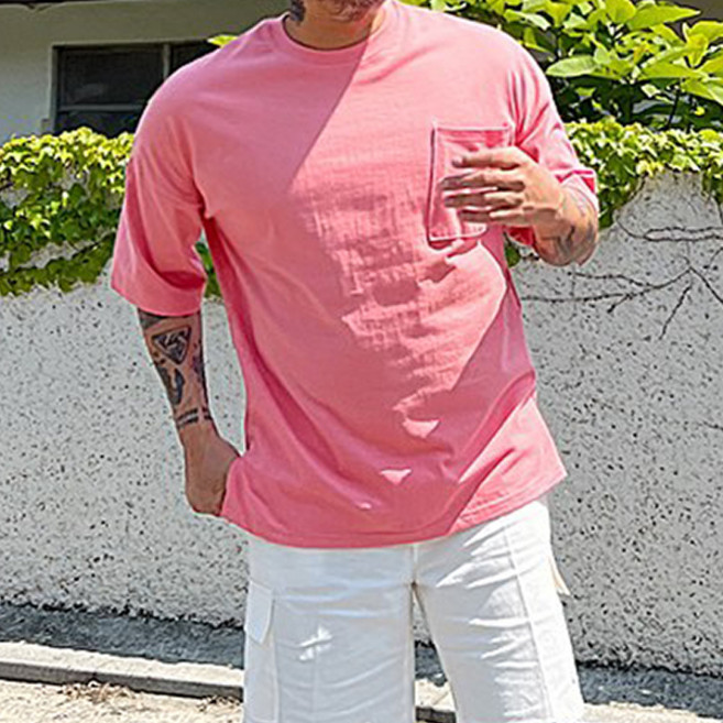 파이브라지 빅사이즈 오버핏 여름 포켓 워싱 무지 반팔 티셔츠