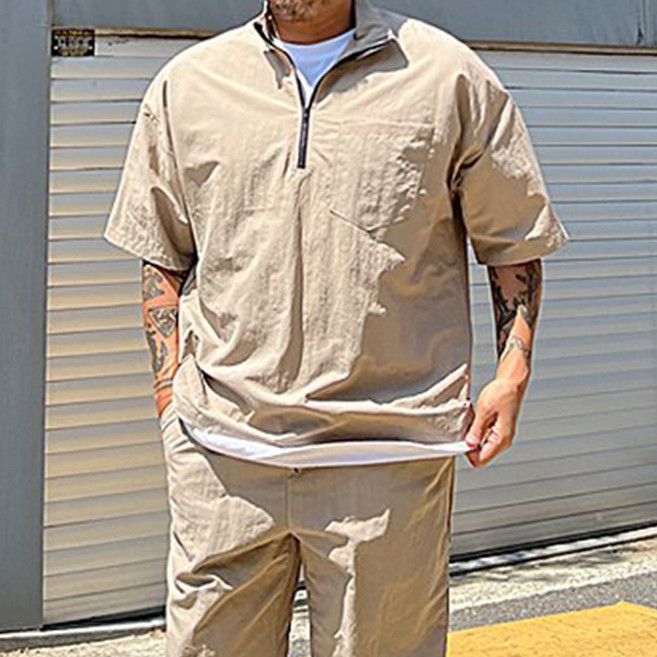 파이브라지 빅사이즈 나일론 트레이닝 반집업 반팔 아노락 티셔츠