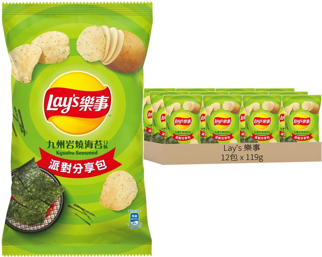 Lay's 樂事 洋芋片 九州岩燒海苔, 119g, 12包