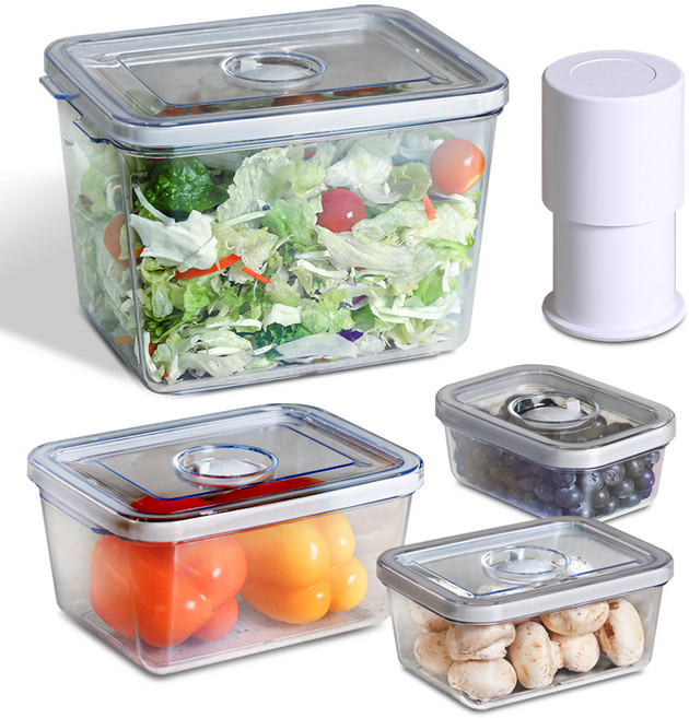 휴락 진공 밀폐용기 뉴트럴그레이 사각 5종 세트, 1세트, 1호 + 2호 + 3호 + 5호 + 진공펌프