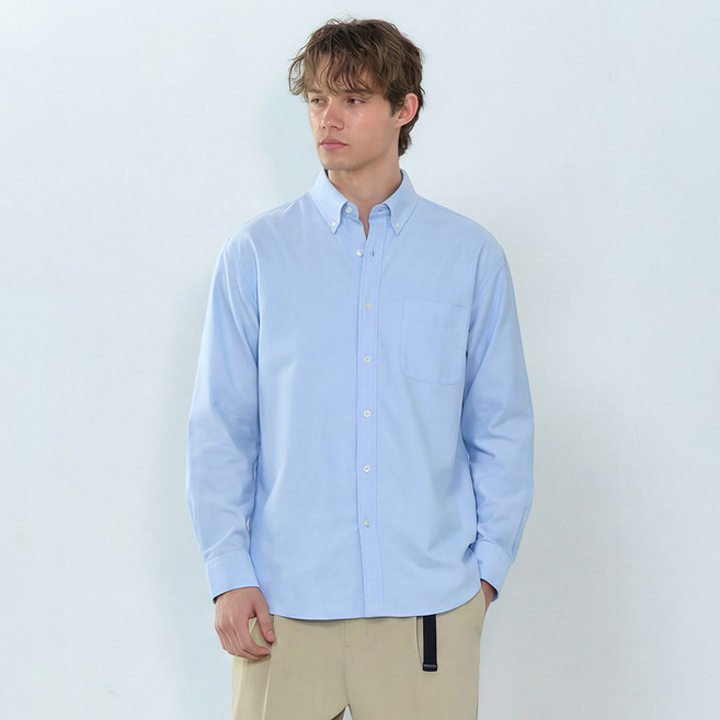 베이직하우스 남녀공용 옥스포드 세미 오버핏 긴팔 셔츠 LZWS0103