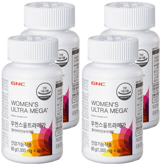 GNC 우먼스 울트라메가 멀티비타민 앤 미네랄, 90정, 4개