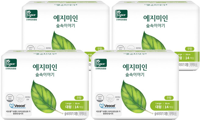 예지미인 숲속이야기 비오셀 생리대, 대형, 14개입, 4개