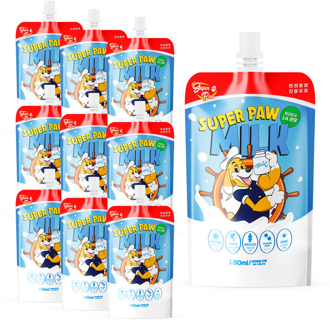 슈퍼포우 강아지 고양이 우유 펫밀크, 우유맛, 180ml, 10개