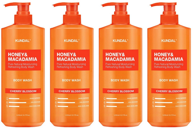 쿤달 허니 앤 마카다미아 퓨어 바디워시 체리블라썸, 1.058L, 4개