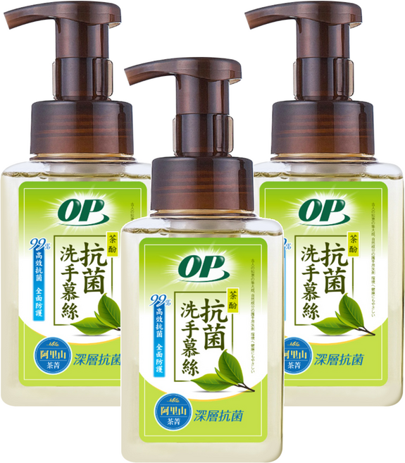 OP 茶酚抗菌洗手慕絲, 370g, 3瓶