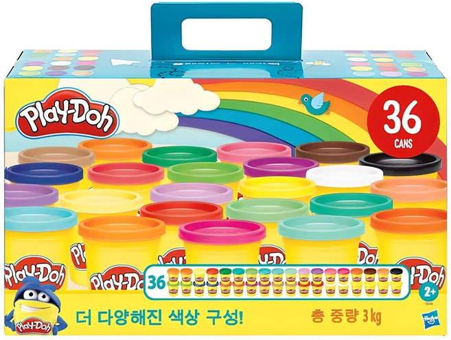 플레이도우 뉴 메가팩 유아용 클레이 36팩, 혼합색상, 3kg, 1세트 - 쿠팡