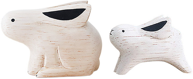 T-Lab. 手刻原木小動物 兔子親子組 親 4~6 x 4~6 x 4~6cm 子3~5 x 3~5 x 3~5cm 2個, 1組