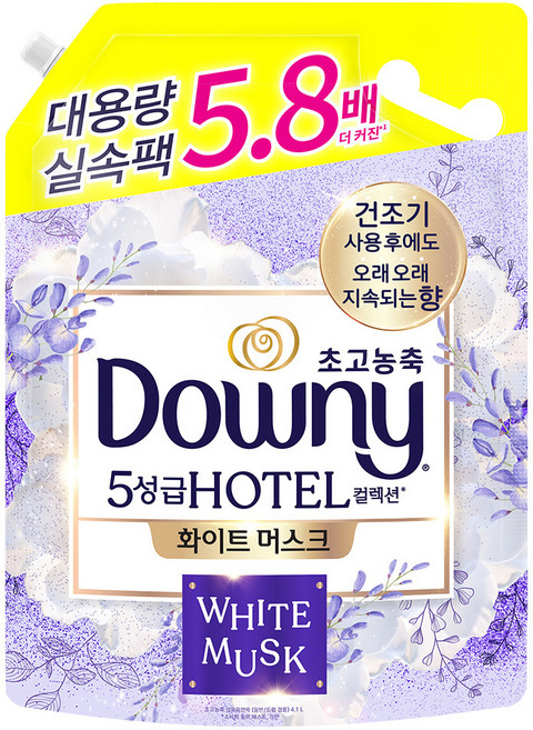 다우니 초고농축 호텔 컬렉션 섬유유연제 화이트 머스크 리필, 4.1L, 1개