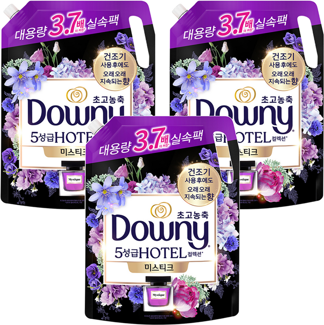 다우니 초고농축 호텔 컬렉션 섬유유연제 미스티크 리필, 2.6L, 3개