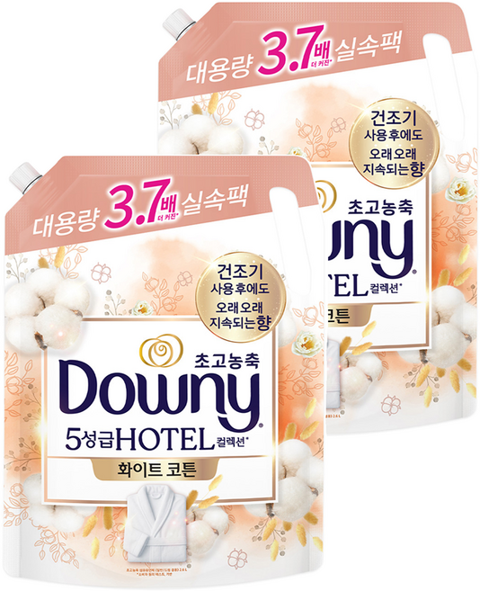 다우니 초고농축 호텔 컬렉션 섬유유연제 화이트 코튼 리필, 2.6L, 2개