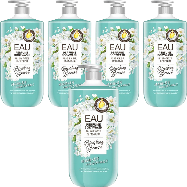 EAU 淨耀 香水沐浴乳 湛藍微風, 5罐, 1L