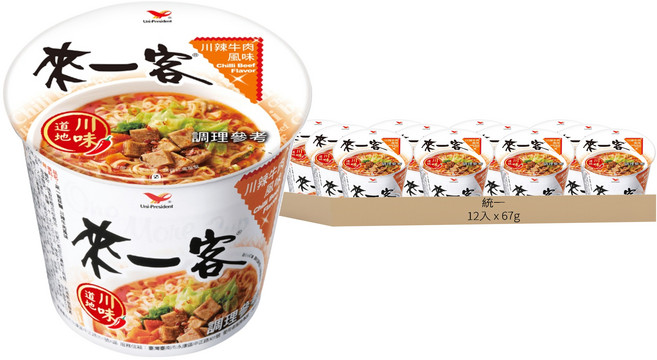 統一 來一客 川辣牛肉風味杯麵 67g, 12入