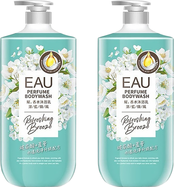 EAU 淨耀 香水沐浴乳 湛藍微風, 1L, 2罐