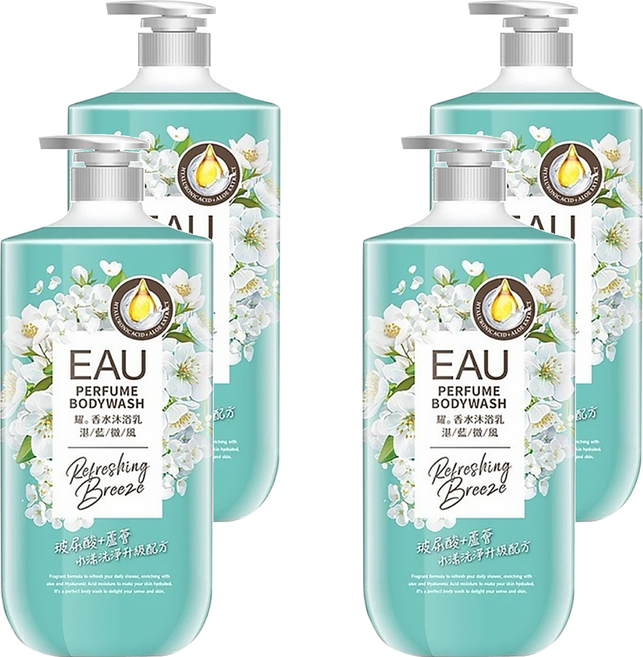 EAU 淨耀 香水沐浴乳 湛藍微風, 1L, 4罐