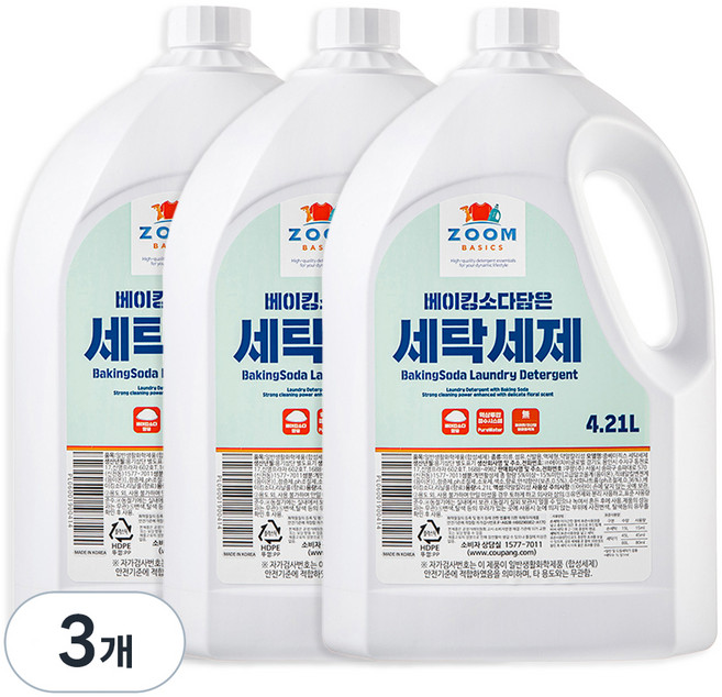 줌 베이직 베이킹소다 담은 액체 세탁세제, 4.21L, 3개