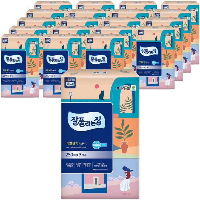 잘풀리는집 리얼실키 천연펄프 미용티슈 2겹, 250매입, 60개
