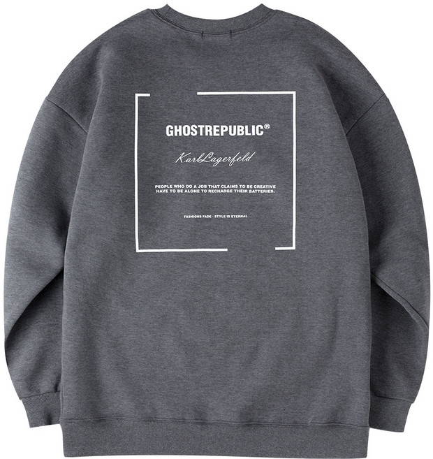 고스트리퍼블릭 심플 스퀘어 라거필드 레터링 포인트 오버핏 맨투맨 티셔츠 GMT-194