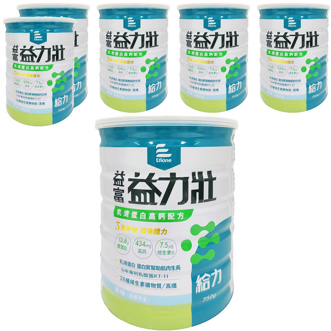 益富 益力壯 給力乳清蛋白高鈣配方, 750g, 6罐