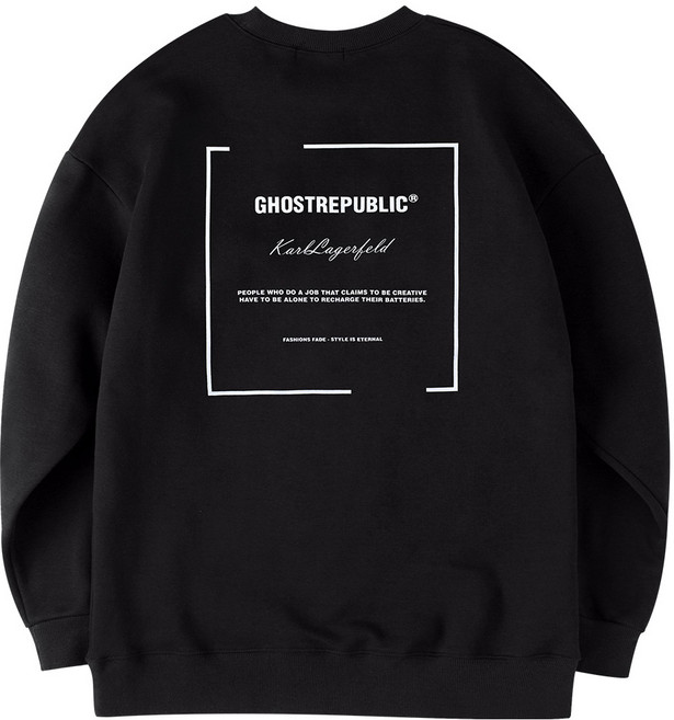 고스트리퍼블릭 심플 스퀘어 라거필드 레터링 포인트 오버핏 맨투맨 티셔츠 GMT-194