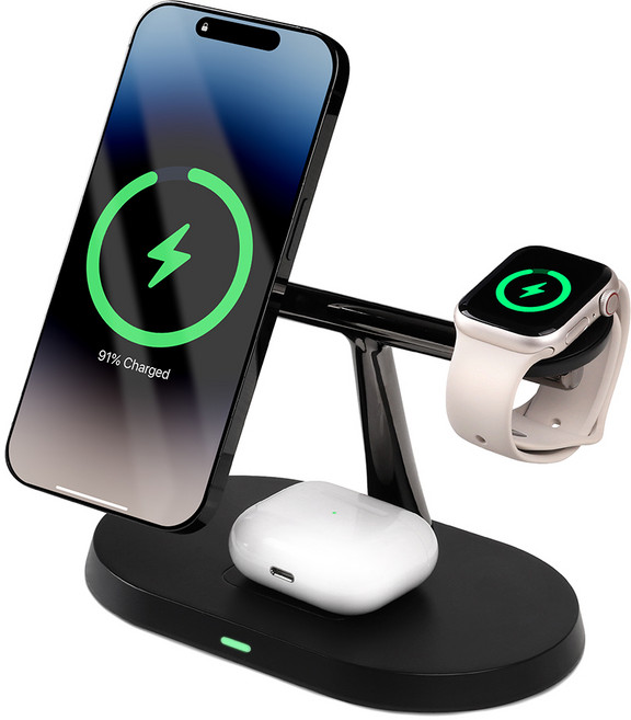 모잇 3in1 + 1 맥세이프 애플워치 무선 충전기+ CtoC 케이블, 블랙, 1개