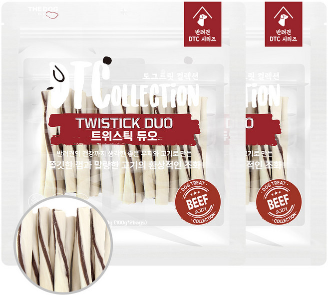 더독 강아지 우피속 고기가 쏙 트위스틱 듀오 껌간식, 소고기, 200g, 2개