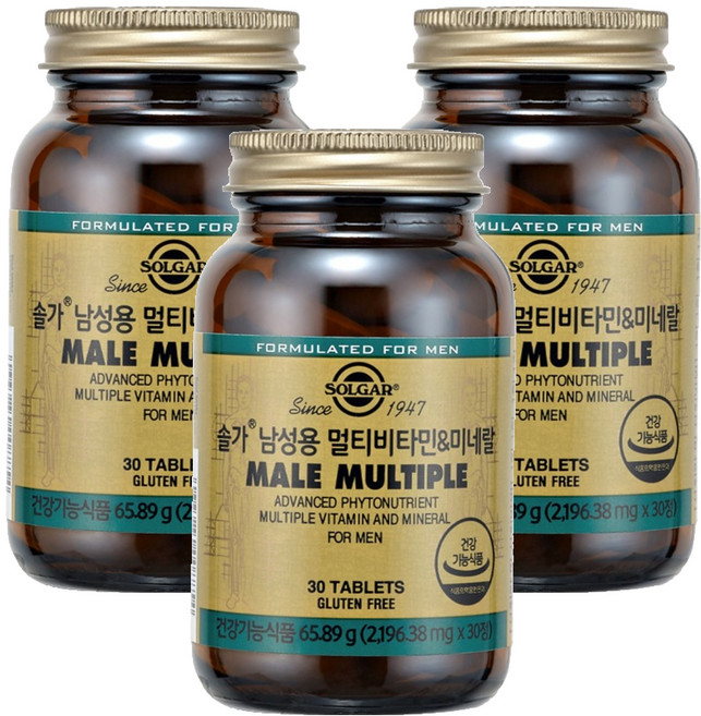솔가 남성용 멀티비타민 & 미네랄 2196.38mg, 30정, 3개