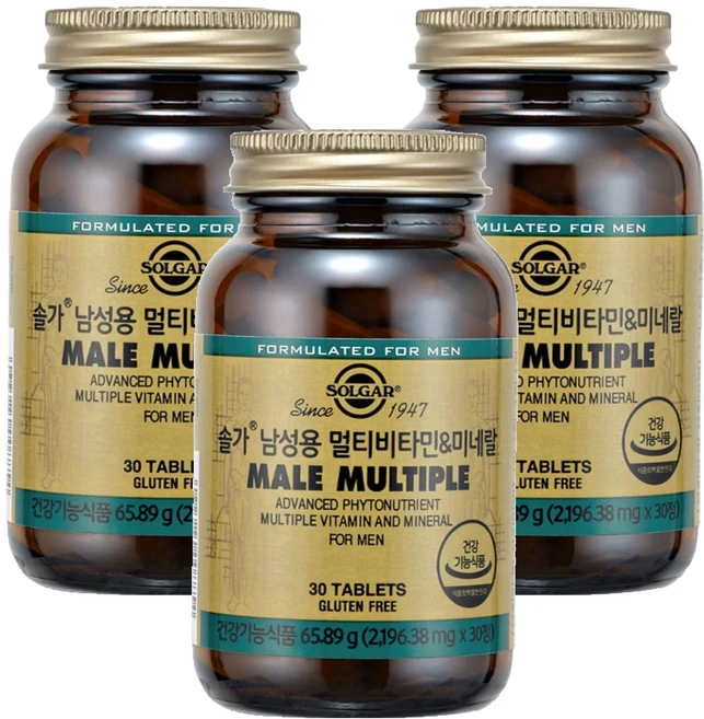 솔가 남성용 멀티비타민 & 미네랄 2196.38mg, 30정, 3개 - 쿠팡