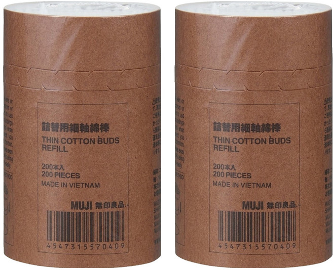 MUJI 無印良品 細軸棉棒 補充用, 200支, 2組
