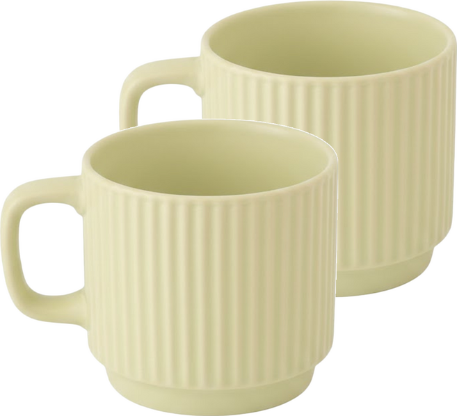 MYUMYUMYU 沐慕家居 陶瓷線條咖啡杯 250ml, 果綠色, 2個