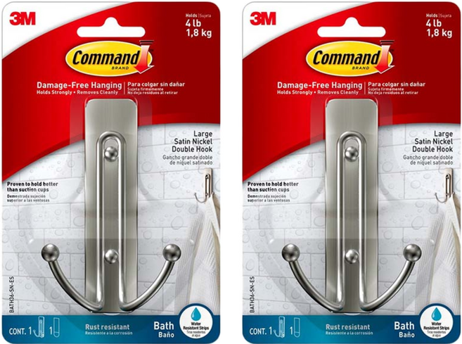 3M Command 無痕 金屬防水雙鉤 大型 BATH36-SN-ES, 銀色, 2個