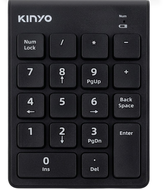 Kinyo 2.4GHz無線數字鍵盤 140 x 85 x 23mm 100g, KBX-05, 1個