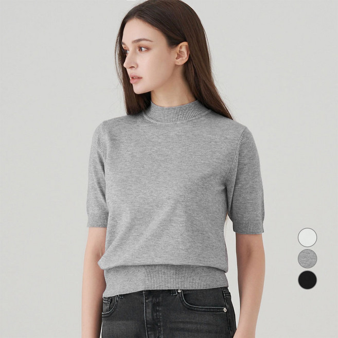 ELLE PARIS 여성용 소프트터치 5부 소매 반목 니트