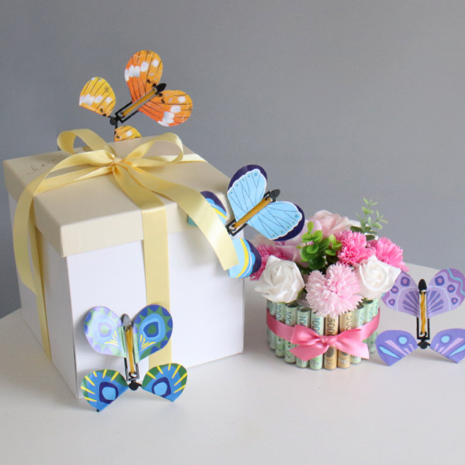 모리앤 비누꽃 서프라이즈 용돈케익 나비용돈박스 만들기, 핑크, 1개