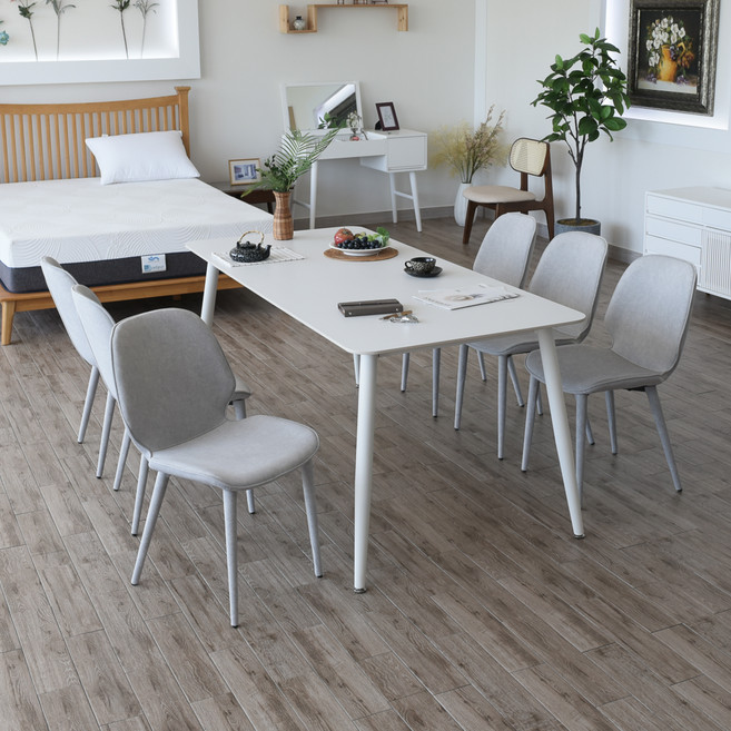 이즈네이처 포세린 세라믹 식탁 방문설치, 퓨어화이트(상판), 화이트(프레임), 6인용