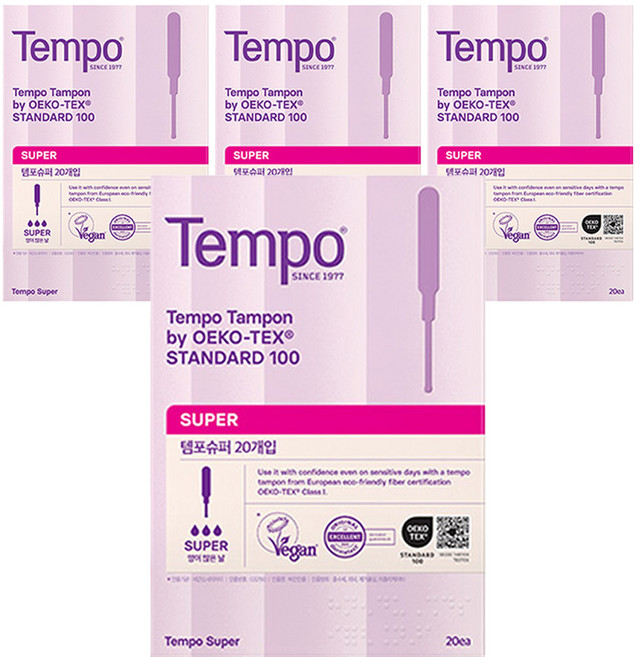 템포 오리지널 탐폰, 슈퍼, 20개입, 4개