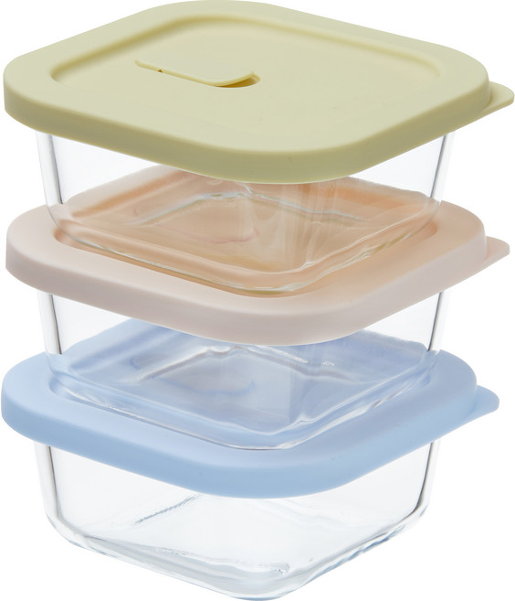 코멧 홈 하루세끼 내열유리 전자레인지 사각 햇밥용기 310ml, 투명, 3개