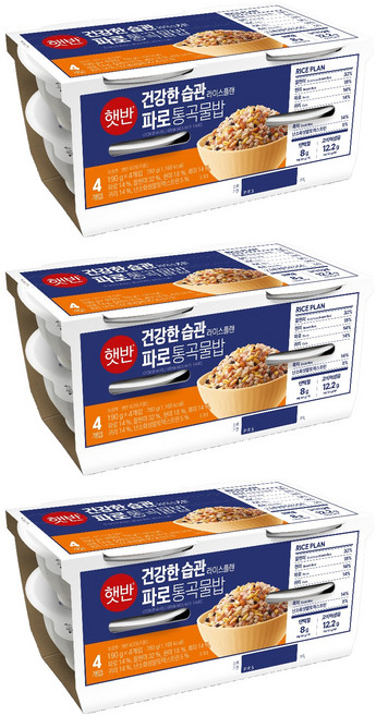 햇반 건강한 습관 라이스플랜 파로 통곡물밥, 12개, 190g