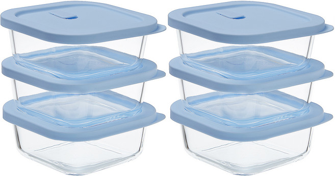 코멧 홈 데일리 내열유리 전자레인지 사각 햇밥용기 520ml, 투명, 6개