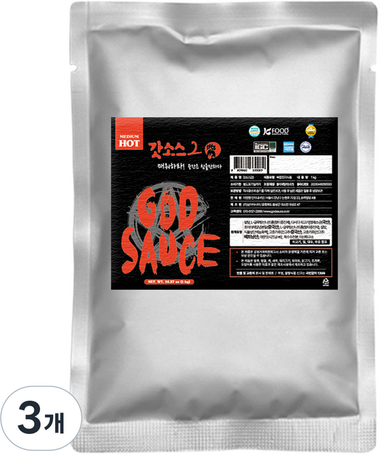 갓소스 2단계 매운맛, 1kg, 3개