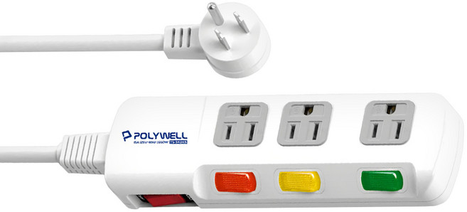 POLYWELL 寶利威爾 電源插座延長線 3孔 TS-343AS PW15-T05-B012, 3.6m, 白色, 1個
