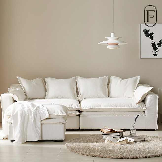 퍼피노 구스+덕 4인용 모듈 소파+스툴 세트 방문설치, 화이트