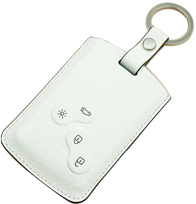 파라 양각 불박 르노 삼성 SM7/SM5/QM5 스마트키 케이스 4버튼 가죽 키홀더 O링형, 아이보리, 1개