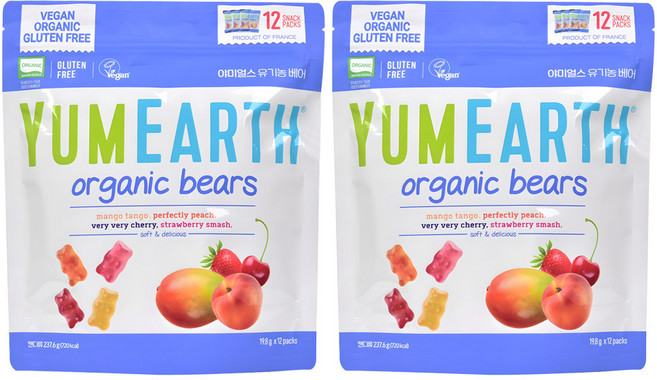 야미얼스 유기농 베어 젤리, 237.6g, 망고 + 복숭아 + 체리 + 딸기 혼합맛, 2개