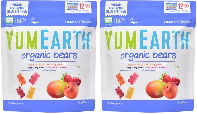 야미얼스 유기농 베어 젤리, 237.6g, 망고 + 복숭아 + 체리 + 딸기 혼합맛, 2개 - 쿠팡