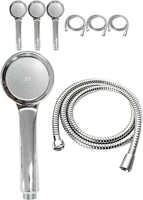 아이언피팅 절수샤워헤드 + 1.5m 사워줄, 4개, 실버